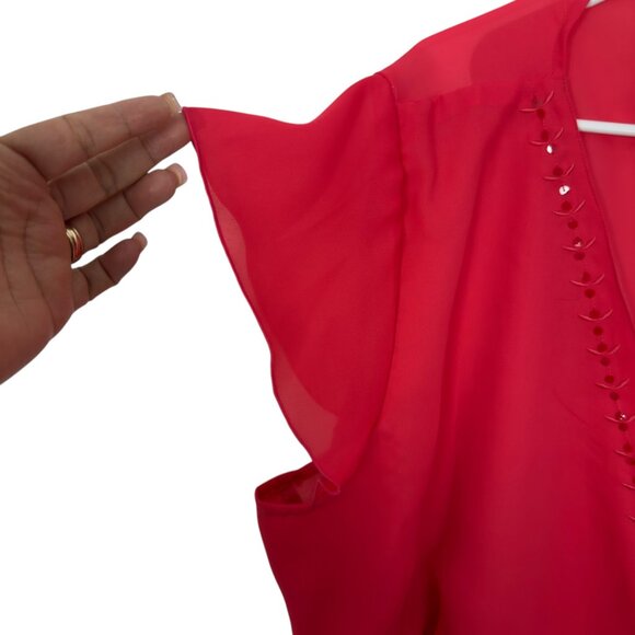 Jennifer Lauren Women Plus Coral/Red Flutter Sleeve V-Neck Blouse 3X Polyester - Picture 11 of 11